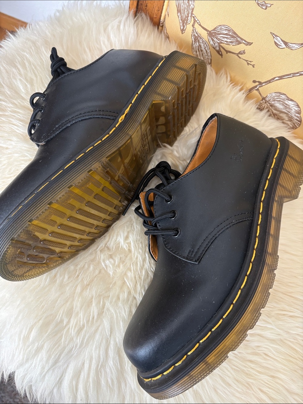 New! Dr. Martens Black 3-Eye Derby with Yellow Welt Stitching